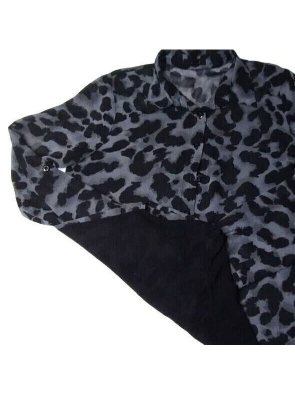 Edge Women's Shirt Black Medium Sheer Blouse Leopard Animal